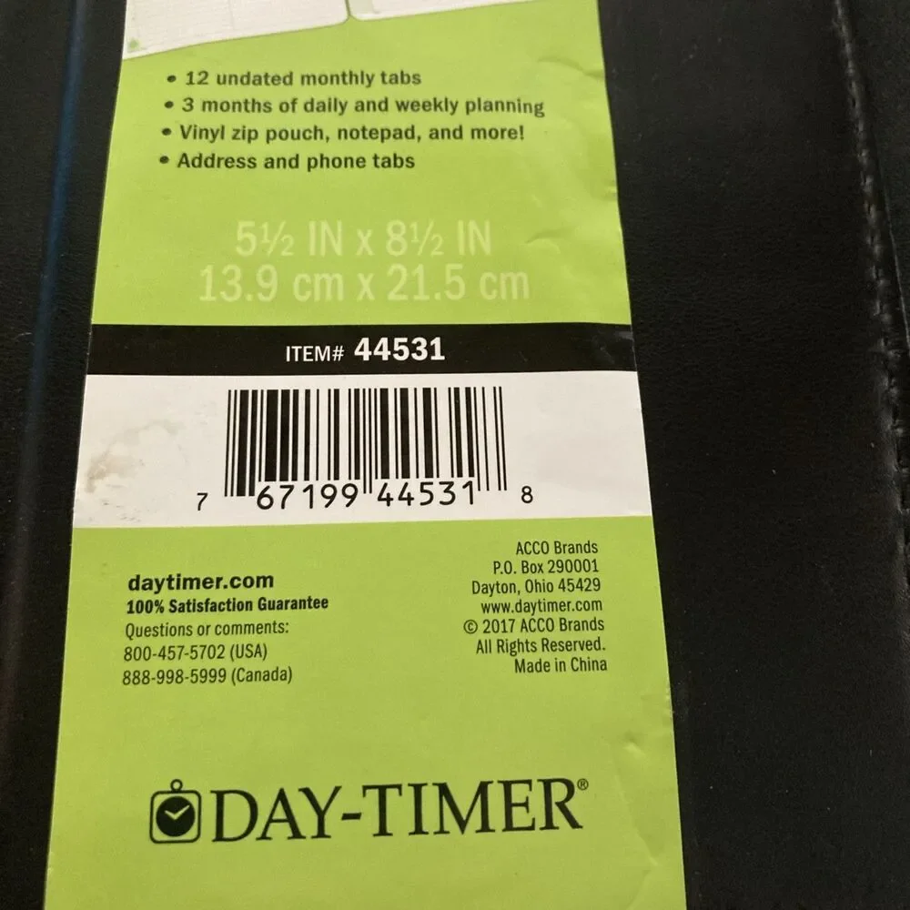 Day-Timer Planner Item Item# 44531 Simulated Leather 7-Ring Black 5.5 x 8.5